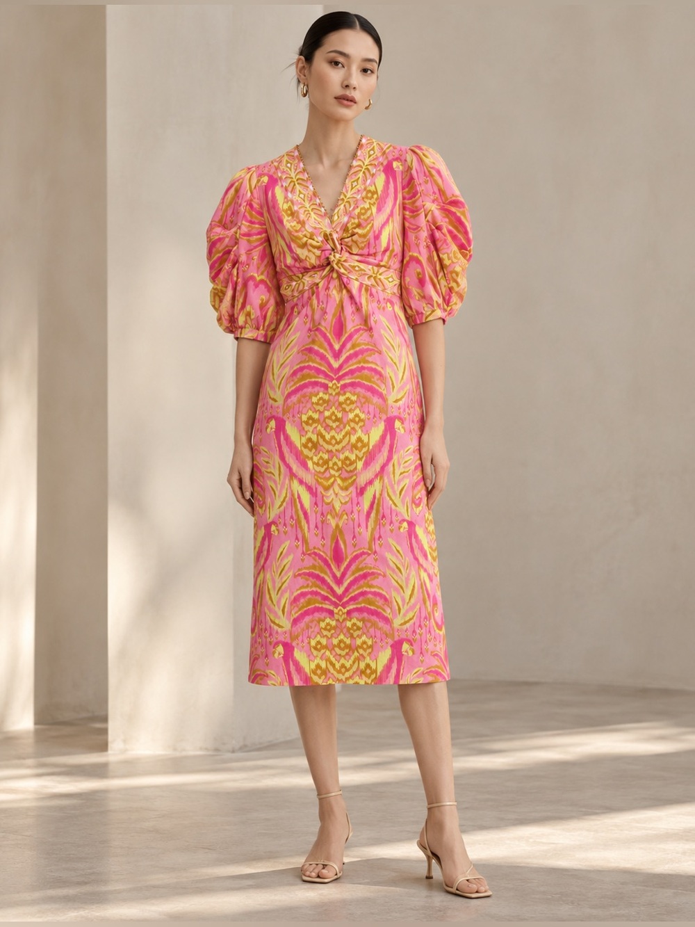 Farm Rio Graphic Printed Puff Midi Dress Size M